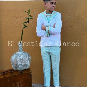 Marinero Blanco Roto Verde Bebé Pantalón Verde